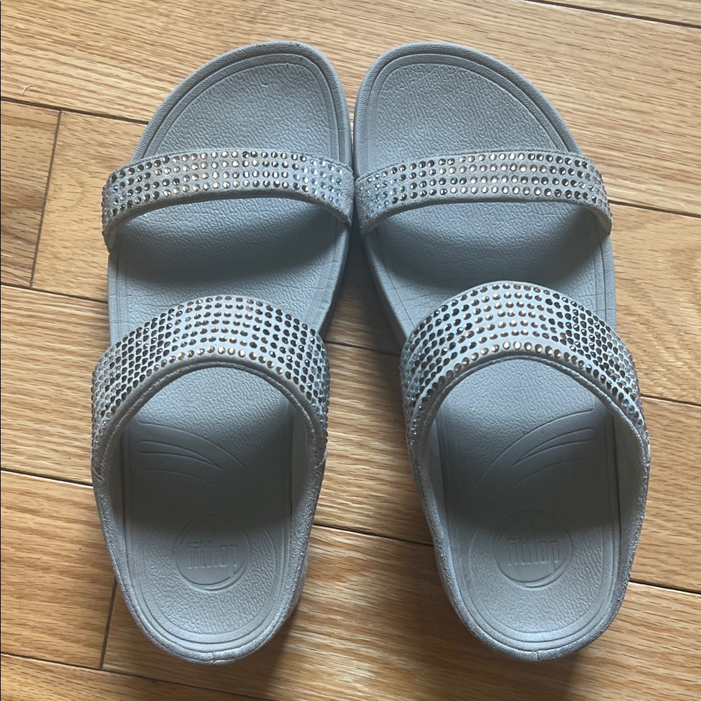 FitFlop Silver Rhinestone Double-Strap Slide Sandals - Women